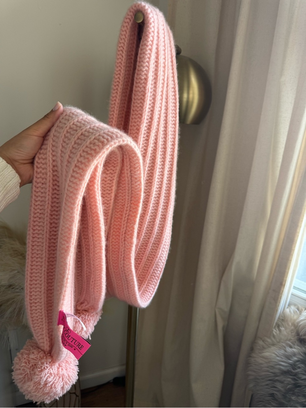 Juicy Couture Chunky Knit Pom-Pom Scarf - Baby Pink - Picture 5 of 6